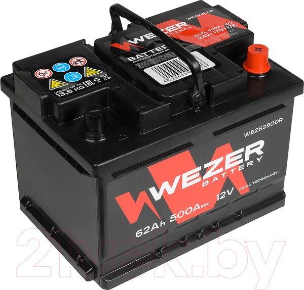 Изображение товара Автомобильный аккумулятор Wezer 500A R+ / WEZ62500R (62 А/ч)