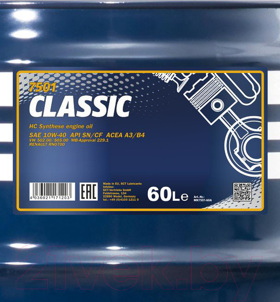 Изображение товара Моторное масло Mannol Classic 10W40 SN/CF / MN7501-60 (60л)