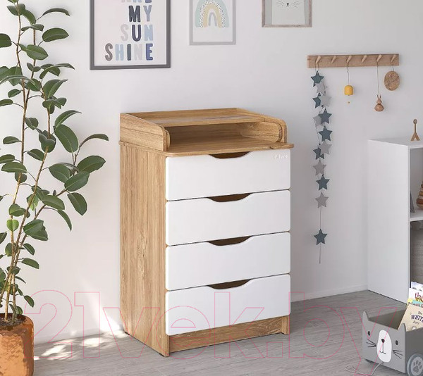 Изображение товара Комод пеленальный Pituso Сириус Wood 604 ПВХ (с шариковыми направляющими, дуб канзас)
