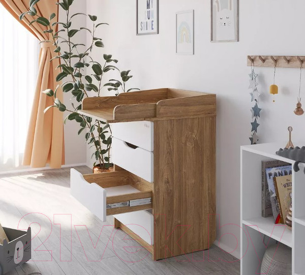 Изображение товара Комод пеленальный Pituso Сириус Wood 604 ПВХ (с шариковыми направляющими, дуб канзас)