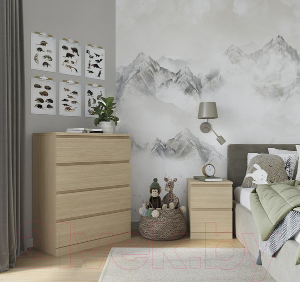 Изображение товара Прикроватная тумба Mio Tesoro Варма 2 (шпон дуб, беленый)