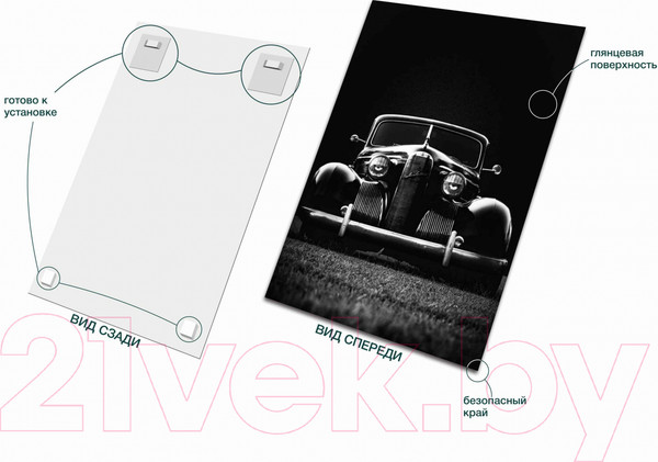 Изображение товара Картина на стекле Stamprint Черный кадиллак VR010 (70x50)