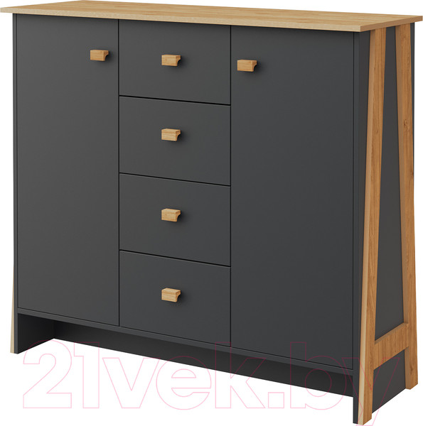 Изображение товара Тумба Мебель-КМК 2Д4Я Скандинавия 0905.25 (графит/дуб наварра)