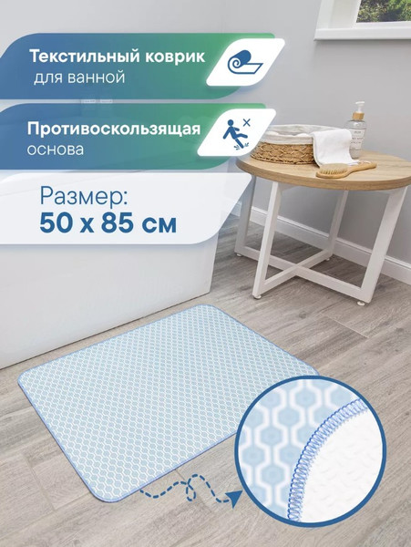 Изображение товара Коврик для ванной Вилина 7068 001 (50x85 противоскользящий, голубой)