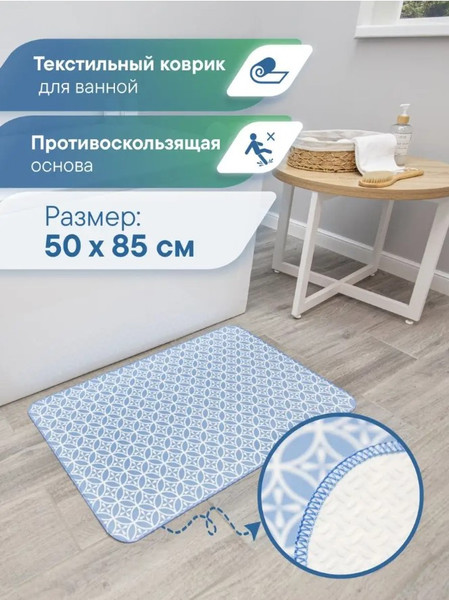 Изображение товара Коврик для ванной Вилина 7068 002 (50x85 противоскользящий, голубой)