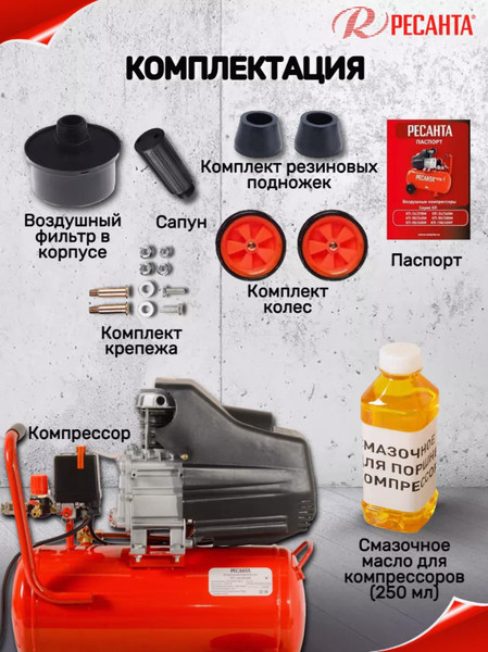 Изображение товара Воздушный компрессор Ресанта КП-24/260М (74/7/3)