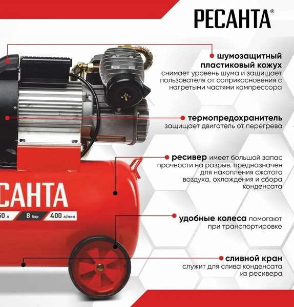 Изображение товара Воздушный компрессор Ресанта КП-50/400М (74/7/6)