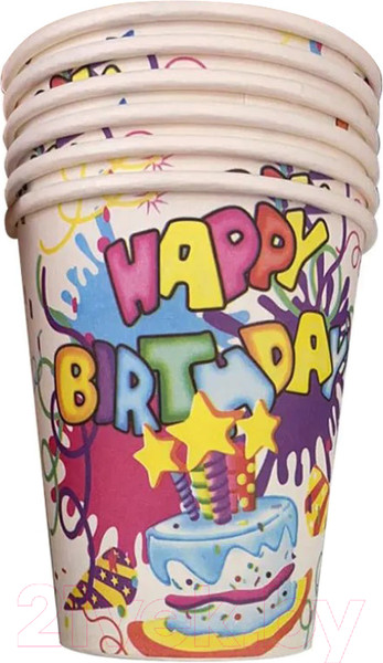 Изображение товара Набор бумажных стаканов Волшебная страна Happy Birthday 210мл / 007147 (6шт)