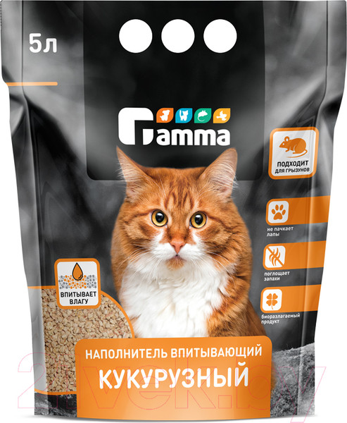 Изображение товара Наполнитель для туалета Gamma Впитывающий кукурузный / 20302001 (5л)