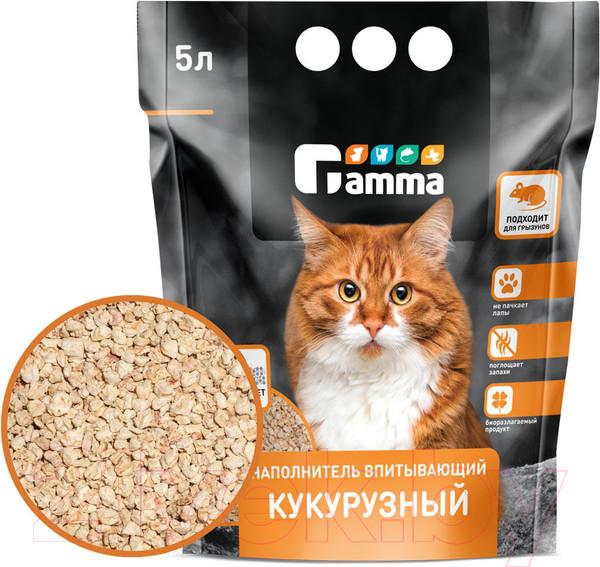 Изображение товара Наполнитель для туалета Gamma Впитывающий кукурузный / 20302001 (5л)