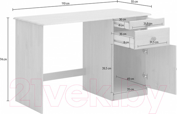 Изображение товара Письменный стол Dipriz Вадим / Д.4246 (белый/лак)