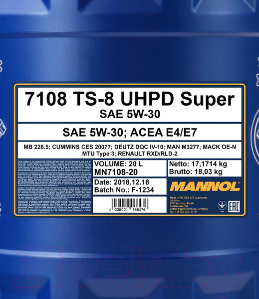 Изображение товара Моторное масло Mannol TS-8 UHPD 5W30 Super / MN7108-20 (20л)
