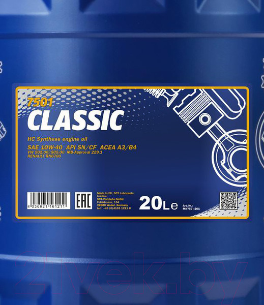 Изображение товара Моторное масло Mannol Classic 10W40 SN/CF / MN7501-20 (20л)