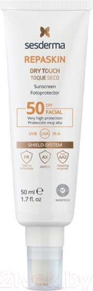 Изображение товара Крем солнцезащитный Sesderma Repaskin Dry Touch для лица с матовым эффектом SPF50 (50мл)