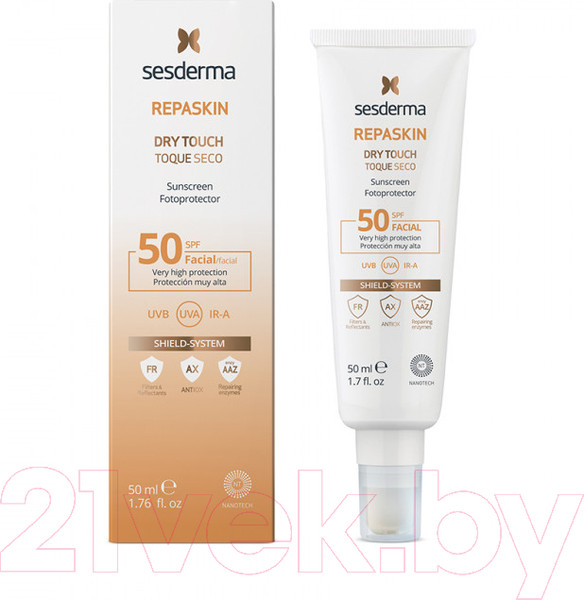Изображение товара Крем солнцезащитный Sesderma Repaskin Dry Touch для лица с матовым эффектом SPF50 (50мл)