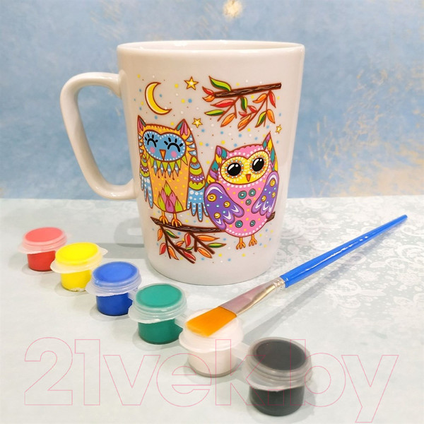 Изображение товара Набор для творчества Раскрась и подари Кружка-раскраска Совята / cup-1007