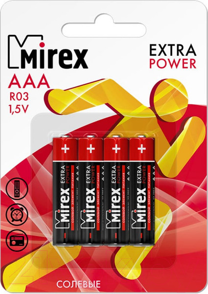 Изображение товара Комплект батареек Mirex R03 AAA / 23702-ER03-E4 (4шт)