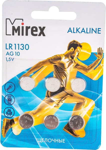 Изображение товара Комплект батареек Mirex AG10/LR1130 1.5V / 23702-LR1130-E6 (6шт)