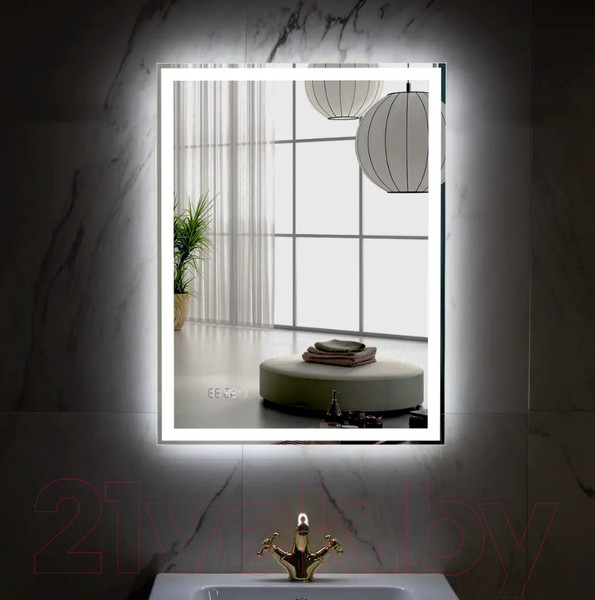 Изображение товара Зеркало Пекам Greta 80x110 / greta-80x110scl (с подсветкой, с сенсором на прикосновение, часами)