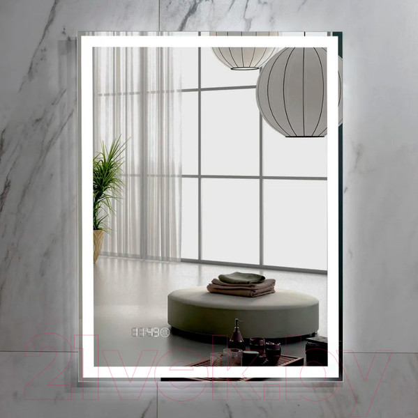 Изображение товара Зеркало Пекам Greta 80x110 / greta-80x110scl (с подсветкой, с сенсором на прикосновение, часами)