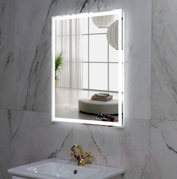 Изображение товара Зеркало Пекам Greta 80x110 / greta-80x110scl (с подсветкой, с сенсором на прикосновение, часами)