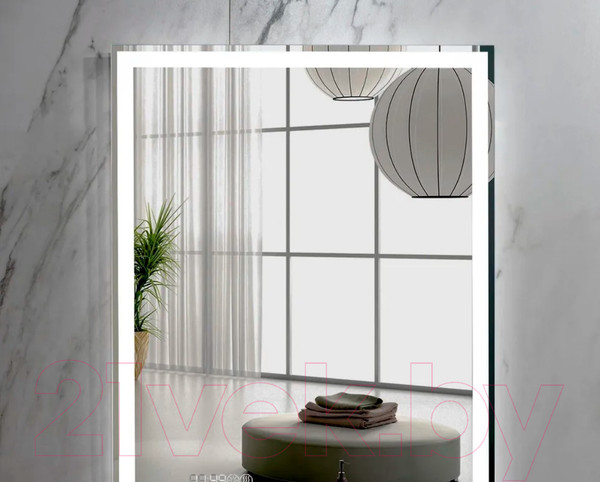 Изображение товара Зеркало Пекам Greta 80x110 / greta-80x110spcl (с подсветкой, с сенсором на прикосновение, подогрев, часы)