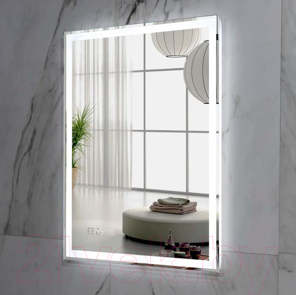 Изображение товара Зеркало Пекам Greta 80x110 / greta-80x110spcl (с подсветкой, с сенсором на прикосновение, подогрев, часы)