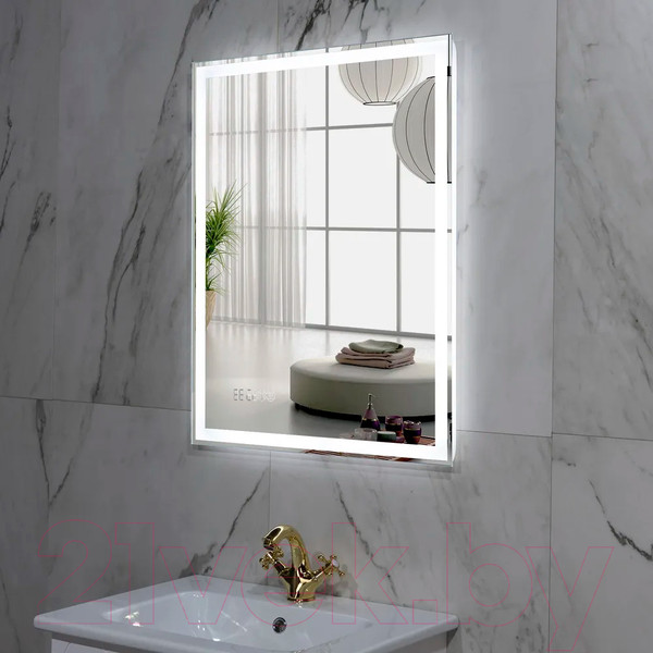 Изображение товара Зеркало Пекам Greta 80x140 / greta-80x140spcl (с подсветкой, с сенсором на прикосновение, подогрев, часы)