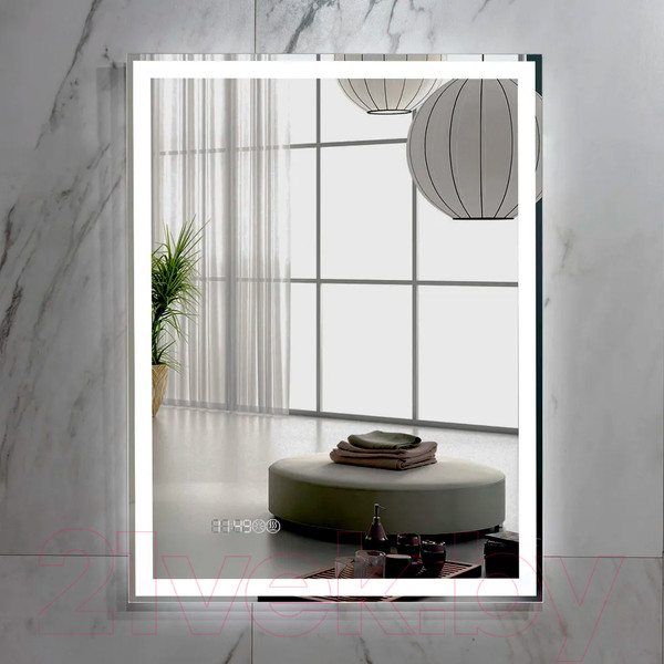 Изображение товара Зеркало Пекам Greta 80x140 / greta-80x140spcl (с подсветкой, с сенсором на прикосновение, подогрев, часы)