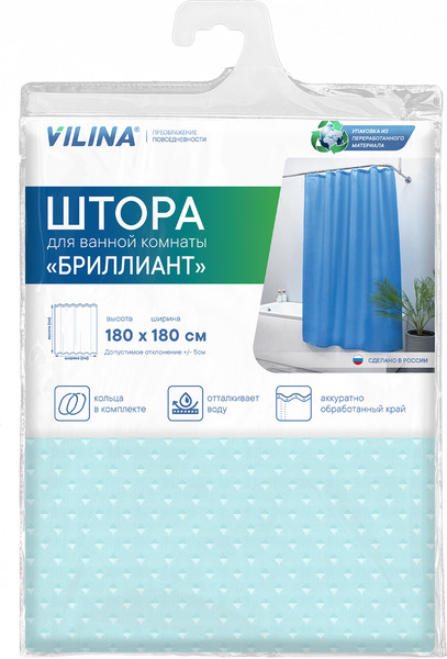 Изображение товара Шторка-занавеска для ванны Вилина Бриллиант 6757 (180x180, ромб/светло-голубой)