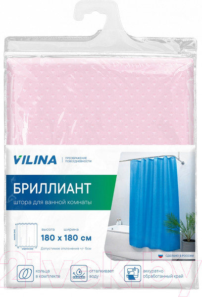 Изображение товара Шторка-занавеска для ванны Вилина Бриллиант 6757 (180x180, ромб/розовый)