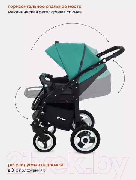 Изображение товара Детская универсальная коляска Rant Dream 2 в 1 (08, серый/темно-зеленый)