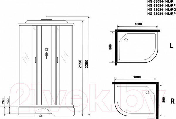 Изображение товара Душевая кабина Niagara NG-33084-14LF 100x80 (матовое стекло)