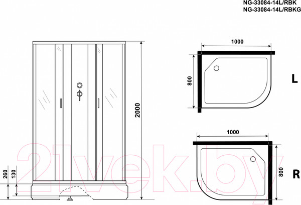 Изображение товара Душевая кабина Niagara NG-33084-14RBK 100x80 (матовое стекло)