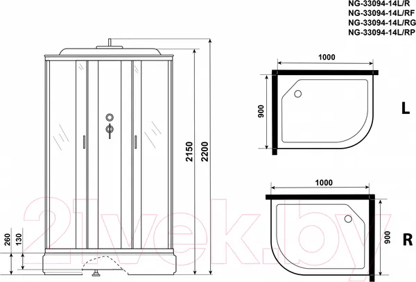 Изображение товара Душевая кабина Niagara NG-33094-14LF 100x90 (матовое стекло)