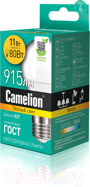 Изображение товара Лампа Camelion LEDRB/11-A60/830/E27 / 15067