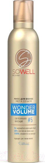 Изображение товара Мусс для укладки волос SoWell Wonder Volume Мега объем от корней сверхсильной фиксации (200мл)