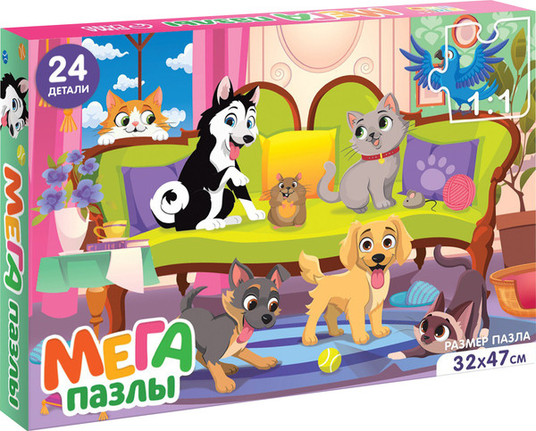 Изображение товара Развивающая игра Puzzle Time Мега-пазл Милые питомцы / 9319945 (24эл)