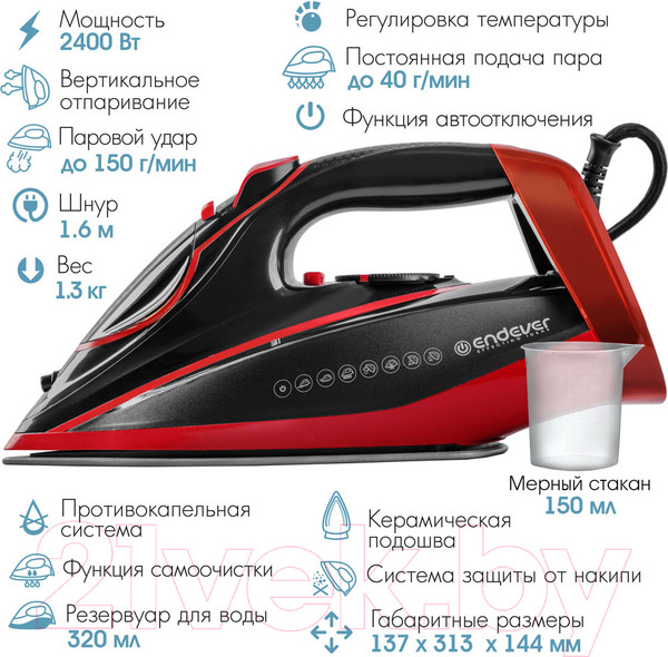 Изображение товара Утюг Endever Delta-225 (черный/красный)