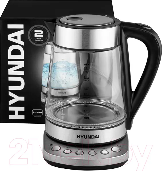 Изображение товара Электрочайник Hyundai HYK-G3026 (серебристый/черный)