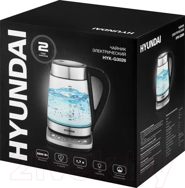 Изображение товара Электрочайник Hyundai HYK-G3026 (серебристый/черный)