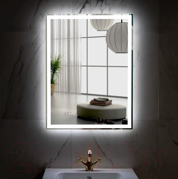 Изображение товара Зеркало Пекам Greta 80x110 / greta-80x110dcl (с подсветкой, с сенсором на взмах руки, часами)