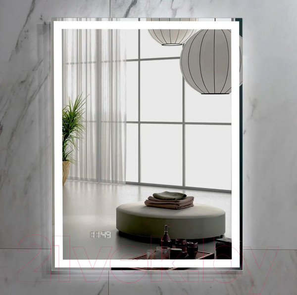 Изображение товара Зеркало Пекам Greta 80x110 / greta-80x110dcl (с подсветкой, с сенсором на взмах руки, часами)