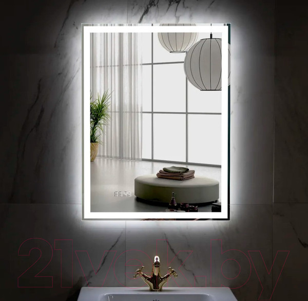 Изображение товара Зеркало Пекам Greta 80x110 / greta-80x110dpcl (с подсветкой, с сенсором на взмах руки, подогрев, часы)