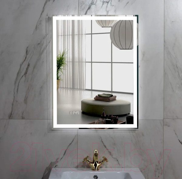 Изображение товара Зеркало Пекам Greta 80x110 / greta-80x110dpcl (с подсветкой, с сенсором на взмах руки, подогрев, часы)