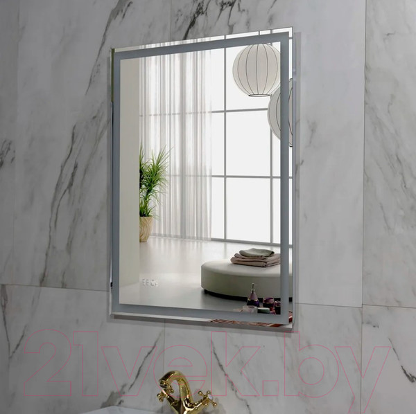 Изображение товара Зеркало Пекам Greta 80x110 / greta-80x110dpcl (с подсветкой, с сенсором на взмах руки, подогрев, часы)