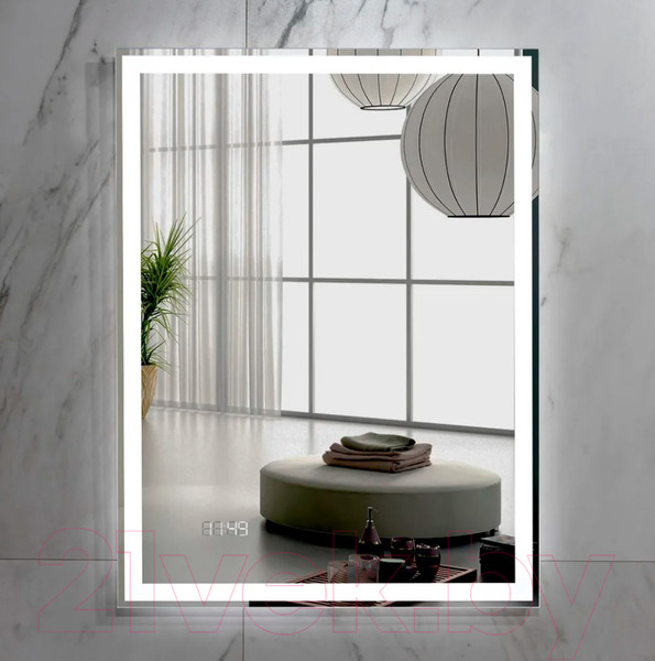 Изображение товара Зеркало Пекам Greta 80x110 / greta-80x110dpcl (с подсветкой, с сенсором на взмах руки, подогрев, часы)