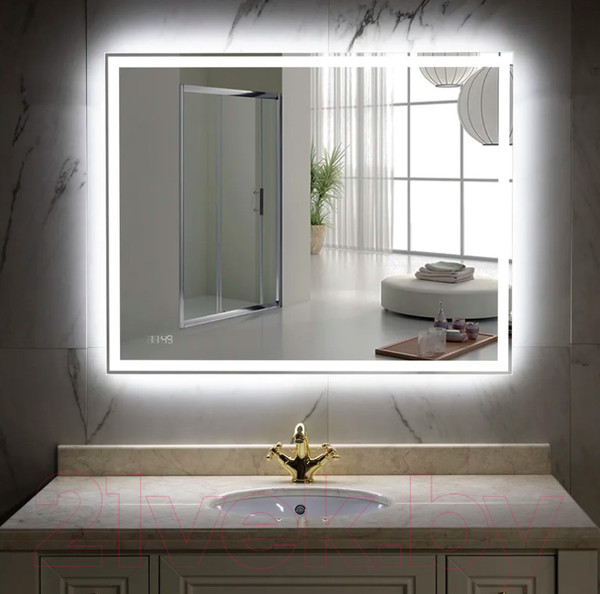 Изображение товара Зеркало Пекам Greta 140x80 / greta-140x80dcl (с подсветкой, с сенсором на взмах руки, часами)