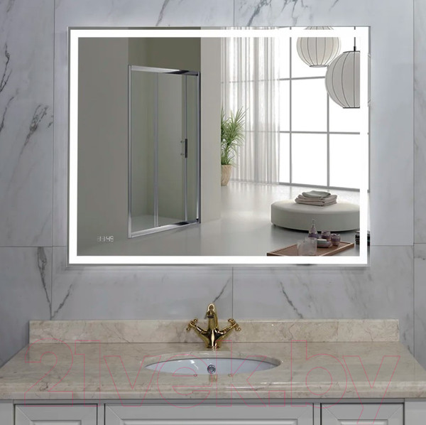 Изображение товара Зеркало Пекам Greta 140x80 / greta-140x80dcl (с подсветкой, с сенсором на взмах руки, часами)