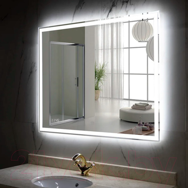 Изображение товара Зеркало Пекам Greta 110x80 / greta-110x80dcl (с подсветкой, с сенсором на взмах руки, часами)